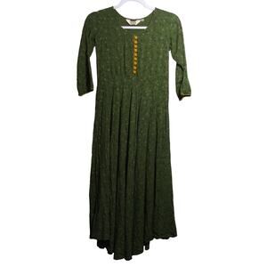 Tissu Women's Rayon Green & Black Floral Printed Kurta 3/4 Sleeves Size Small